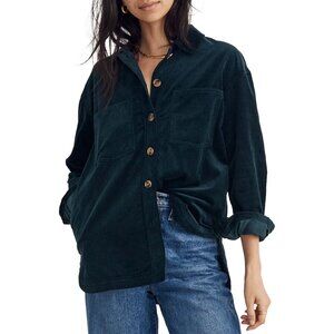 Madewell Womens Dark Green Corduroy Button-Up Shirt Jacket 3X 100% Cotton